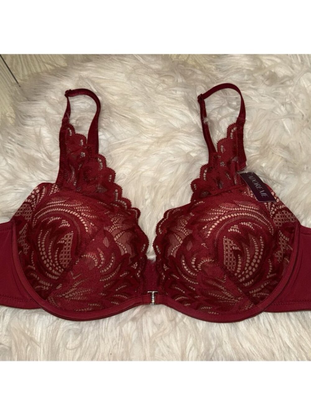 Adore Me 09557 Womens Push Up Plunge Bra Lace Underwire Padded 36C Red New Nwt - Picture 3 of 7